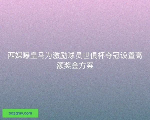 西媒曝皇马为激励球员世俱杯夺冠设置高额奖金方案