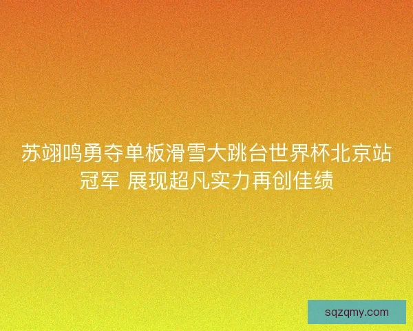 苏翊鸣勇夺单板滑雪大跳台世界杯北京站冠军 展现超凡实力再创佳绩